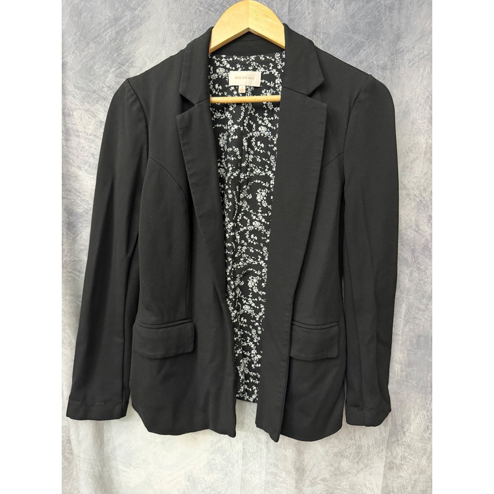 Skies Are Blue Womens Black Open Front Floral Lined Knit Blazer Jacket Small